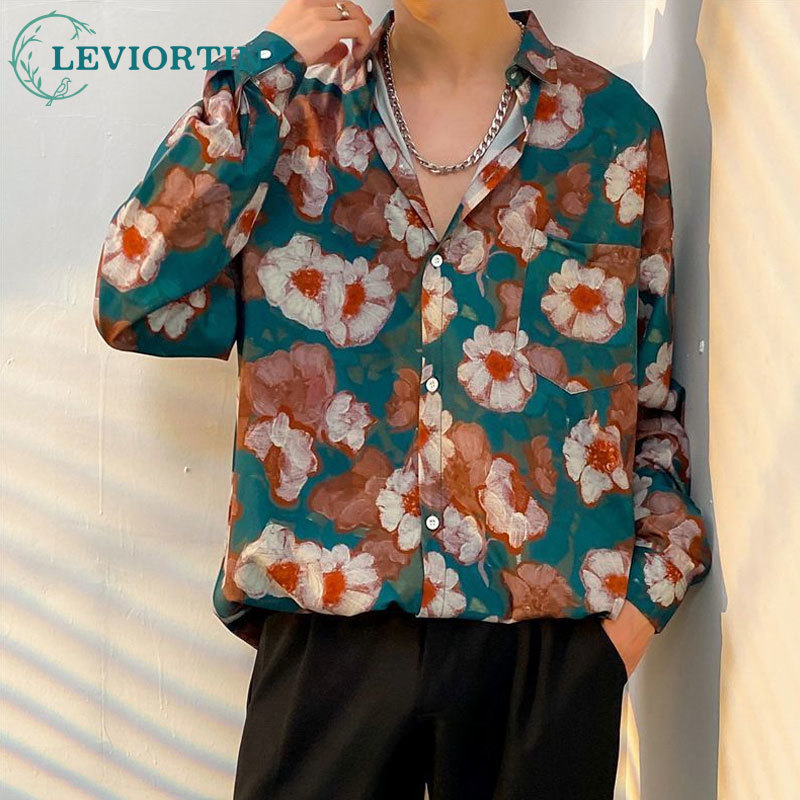 Streetwear Brand With Flowers - Fashion Men's Long Sleeve Flower Shirt