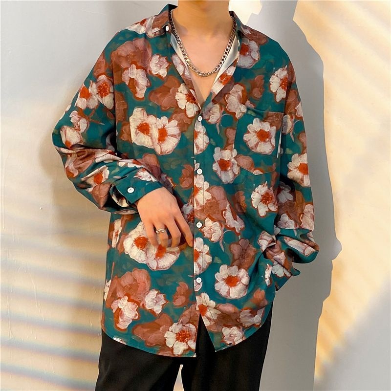 Fashion Men's Long Sleeve Flow - Streetwear Brand With Flowers 评论和价格