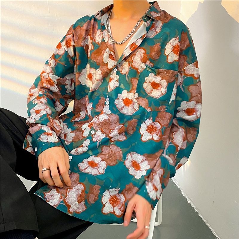 Fashion Men's Long Sleeve Flow - Streetwear Brand With Flowers 评论和价格