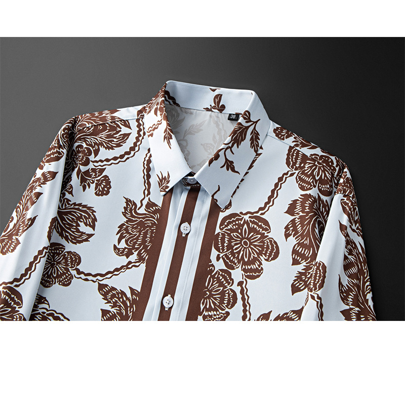 Brand Flower Printed Men's Shi - Streetwear Brand With Flowers 评论和价格